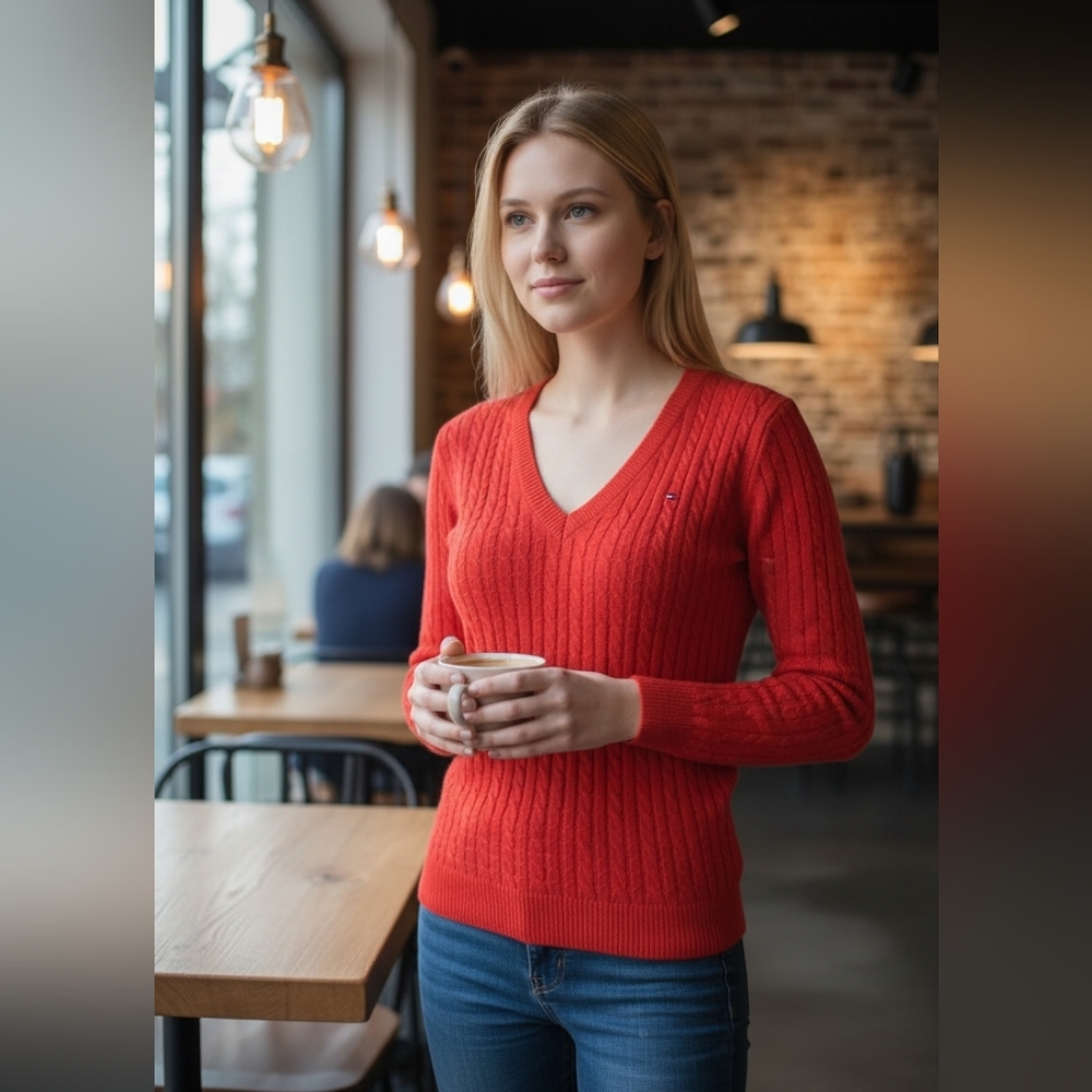 Tommy Hilfiger Women's V-Neck Sweater in Red